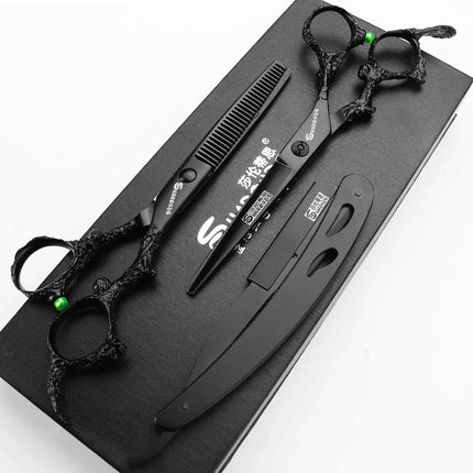 Sharonds 6/7/8 Silver Black Dragon Handle Hair Salon Hairdressing Scissors High Quality 440c Steel Professional Cutting Scissors