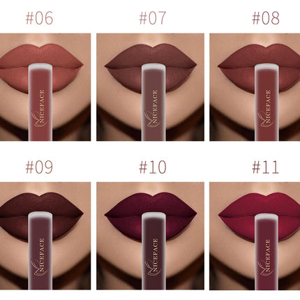 NICEFACE Matte Liquid Lipstick Waterproof Long Lasting Lip Gloss Tint Sexy Red Nude Purple Metallic Lipsticks Makeup Cosmetics