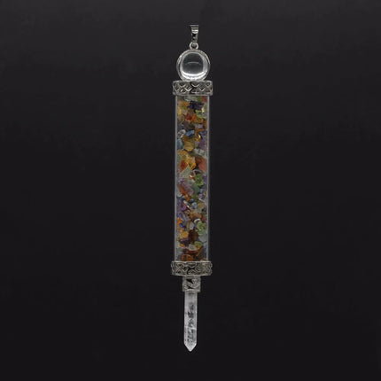 KFT Natural Healing Crystal Quartz Tourmaline Lapis Lazuli Long Pillar Wishing Bottle Reiki Stone Pendulum Pendant Jewelry