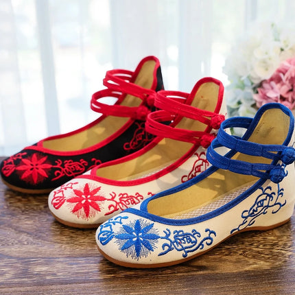 Veowalk Sunflower Embroidered Women Canvas Ballet Flats Ankle Strap Ladies Casual Cotton Chinese Embroidery Ballerina Shoes