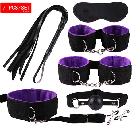 Exotic Accessories Nylon Sex Bondage Set Sexy Lingerie Handcuffs Whip Rope Anal Vibrator Adult Sex Toy for Couples
