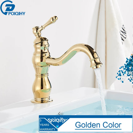 POIQIHY Antique Brass Basin Vessel Sink Faucet Deck Mounted One Hole Cold Hot Water Cold Hot Mixer Tap Bathroom Faucet  1 Hole
