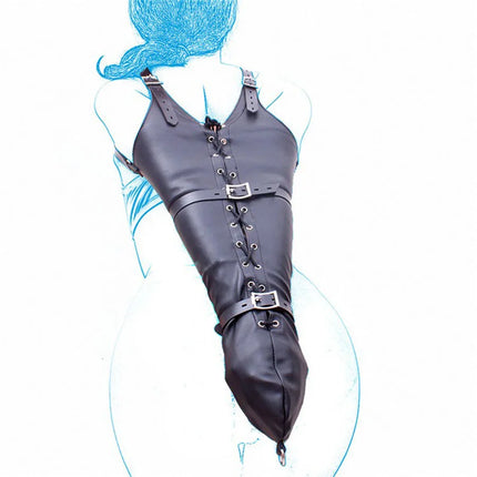 BDSM Bind Leg/Arm Binder,Behind Back Bondage Armbinder Leather Straight Jacket Slave Lockable Glove With Shoulder Straps Sex Kit
