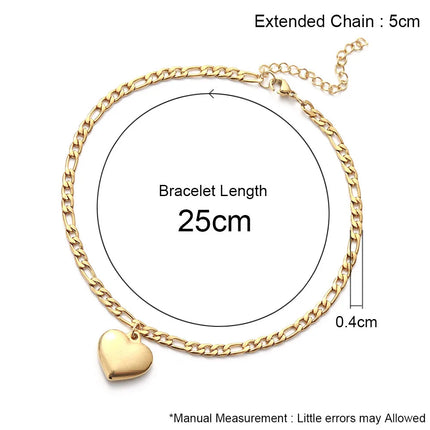 Women's Ankle Leg Bracelet Beach Jewelry Ladies Gold Color Stainless Steel Figaro Chain With Heart Pendant Anklets for Women