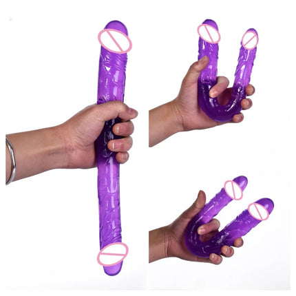 Double Head Dildo Long Jelly Realistic Dildo Double Ended Dildo Flexible Big Penis for Women Masturbator Sex Toys for Lesbian