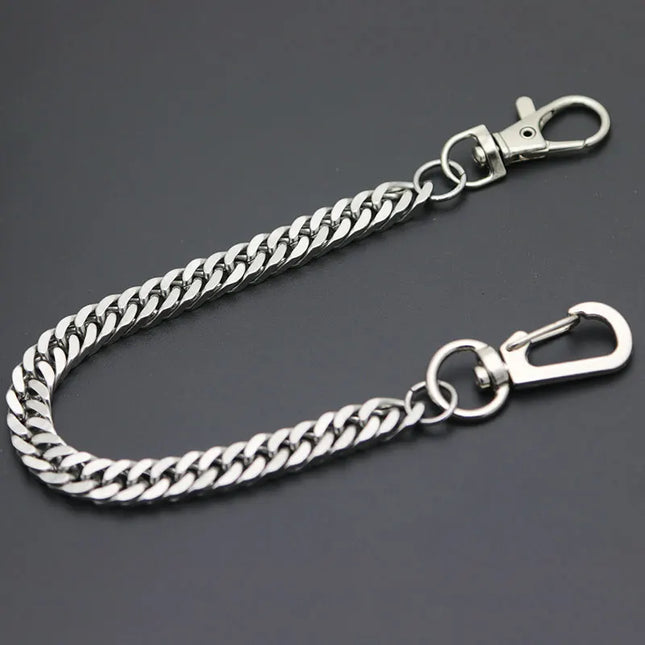 Long Metal Wallet Chain Leash Pant Jean Keychain Ring Clip Men's Hip Hop Flat Stainless Steel Necklace Jewelry