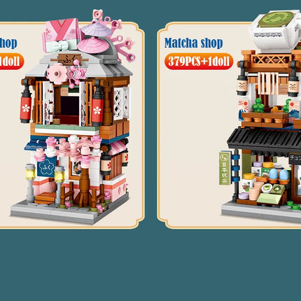 Mini City Street View Noodle Shop House Building Blocks 4 in 1 Japanese Architecture Friends Figures Bricks Toys For Children