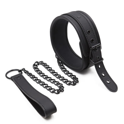 Thierry Sm Products Bondage Neck Collar with Metal Chain Leash BDSM Sex Toys Faux Leather Restraint Fetish Adult Sex Toys
