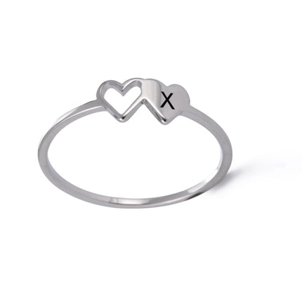 COOLTIME Initial Letter Ring for Women Stainless Steel A-Z Alphabet Double Heart Rings Fashion Wedding Anniversary Birthday Gift