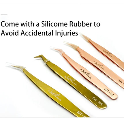 New Professional Fiber Tip Tweezers Rose Gold Lashes Tweezers Stainless Steel Eyelash Extension Tweezers Makeup Tools