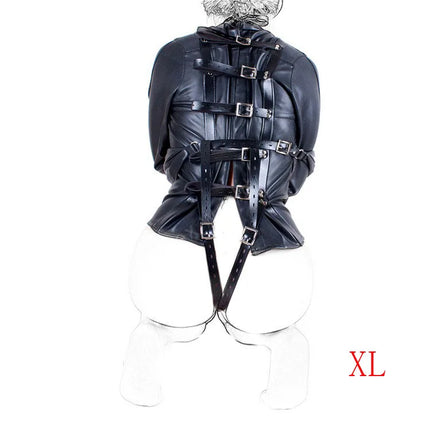 BDSM Leather Lingerie Straitjacket with Crotch Strap,SM Games Bondage Straight Jacket Harness,Slave Role Gimp Costumes Sextoys