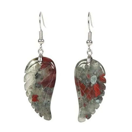 KFT Natural Carved Healing Reiki Crystal Quartz Stone Earring Amethysts Lapis Lazuli Angel Wing Dangle Hook Stone Earrings