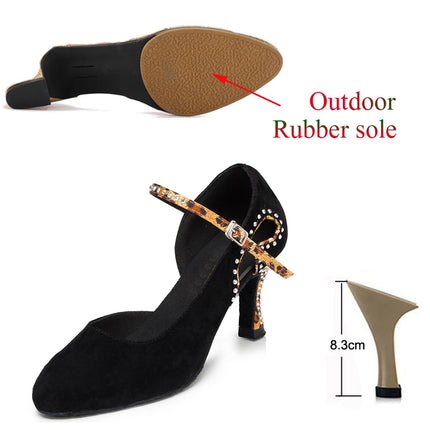 Latin Shoes Salsa Tango Sports Shoes Wedding Shoes Closed Toe Rhinestones Modern High Heels Blue Black