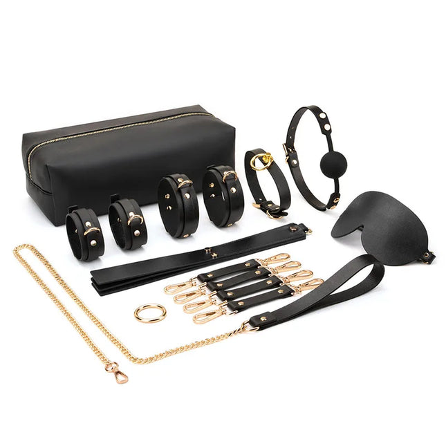 PU Leather BDSM Bondage Kits Handcuff Ankle Cuffs Neck Collar Mouth Gag Hogtie Restraint SM Set Adult Games Sex Toys for Couples