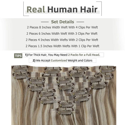 Full Shine PU Clip Hair Extensions Remy Human Hair 100g Seamless Invisible Clip In Extensions Human Hair Balayage Color Blonde