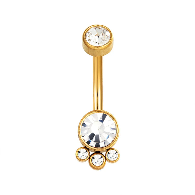 Zircon Golden Belly Button Rings Stainless Steel Piercing 14G 1.6mm 10mm Navel Bar Body Jewelry Men Women Sexy Beach Accessories