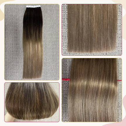 Moresoo Human Hair Extensions Tape in 100% Real Hair Natural Straight Machine Remy 2.5G/PCS Brazilian Hair Seamless Invisible