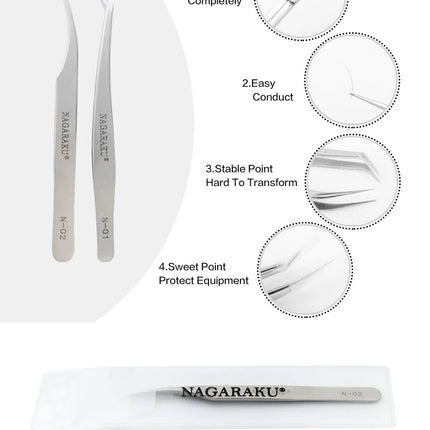 NAGARAKU Stainless Steel Straight Curved Nail Volume Eyelash Accurate Tweezers Nippers Pointed Clip Set Makeup Tools