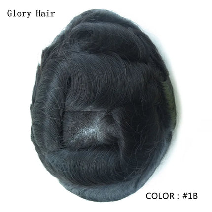 0.12-0.14mm Injected Thin Skin 130%Density Man Hair Prosthesis Human Hair Male Toupee Wig Adult Capillary Prosthesis Hair System