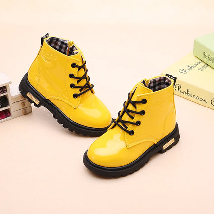 New Children Shoes Boots for Children Size 21-37 Boots for Girl PU Leather Waterproof Winter Kids Snow Shoes Girls Boots