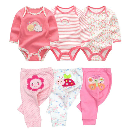 Cotton 6/8PCS Newborn Baby Boy Clothes 0-12M Autumn Bodysuits+Pants Boys Baby Clothing Sets Full Sleeve Baby Girl Clothes