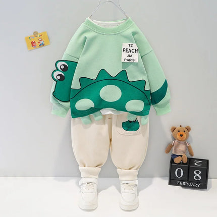 0-5-year-old cartoon two-piece set of long-sleeved spring new boys and girls casual sports suits top+pants mother kids
