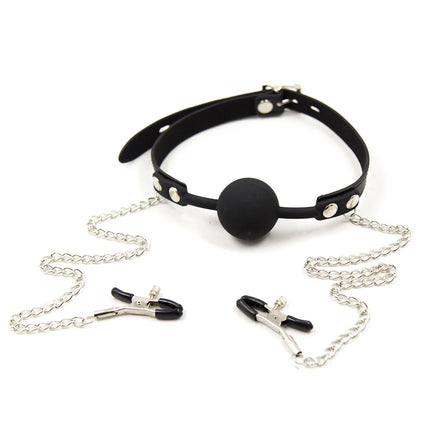 Thierry Silicone Ball Gag Mouth Plug Bondage Slave With Metal Nipple Clamps,Fetish Oral Sex Products Toys For Women Adult Games