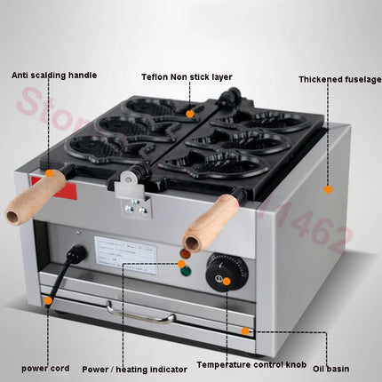 Japanese Fish Shaped Waffle Pan Maker Electric Taiyaki Machine Ice Cream Cone Machine 3 Molds Cake Baking Tools 1400W