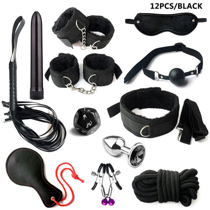 BDSM Kits Sex Bondage Set Handcuffs Gag Whip Nipple Clamps Erotic Sex Toys for Women Couples Adult Sex Shop Anal Butt Plug Tail