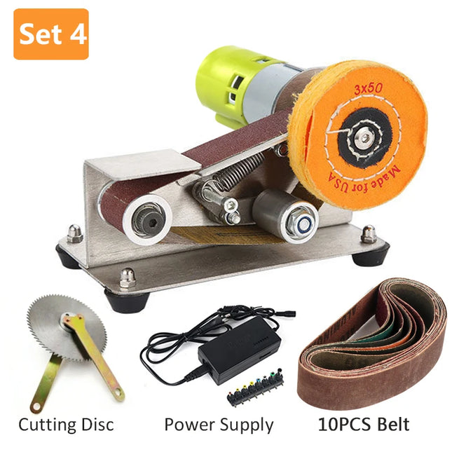 Multifunctional Mini Electric Belt Sander DIY Cutter Edges Sharpener  Adjustable Speed Polisher Machine 10PCS Belt 110V/220V