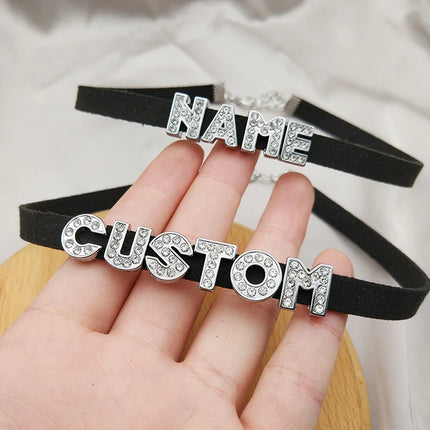 Rhinestone Letter DADDY QUEEN Personalized Custom Name Necklace for Women Fashion Leather Choker Collar DIY Cosplay Jewelry Gift
