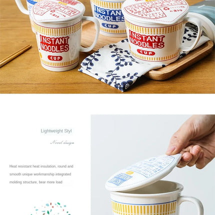 ins style creative instant noodle ceramic Cup bowl with cover bento box Student lunch box instant noodle Bowl soup Bowl set