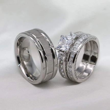 2023 Couple Rings Women Exquisite Rhinestones Zirconia Rings Set Simple Stainless Steel Men Ring Fashion Jewelry For Lover Gifts