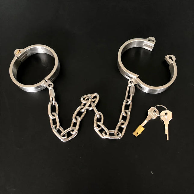 Stealth Lock Metal Stainless Steel Oval Fetters Anklet Cuffs With Detachable Chain Bondage Shackles Adult Restraint BDSM Sex Toy
