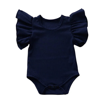 0-18months Newborn Baby Girl Rompers Ruffle Short Sleeve Bodysuit For Infant Girls Solid Black Pink White Summer Playsuits
