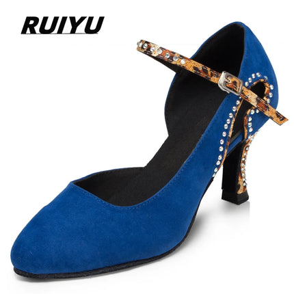 Latin Shoes Salsa Tango Sports Shoes Wedding Shoes Closed Toe Rhinestones Modern High Heels Blue Black