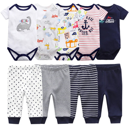 Newborn Clothes Set Bodysuits+Pants 9Pcs Baby Girl Outfits Pink Sweet Toddler Boy Autumn Clothing 0-12M Infant Birth Gift Soft