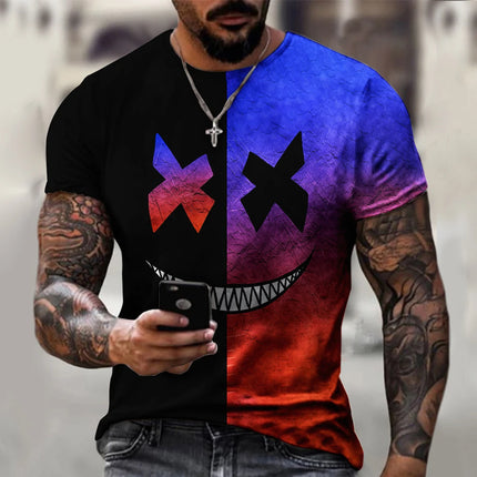 Funny Smiling Face Graphic 3D Print Men T Shirt Street Trendy Fashion Casual Summer O-Neck Short Sleeve Oversized T Shirt Tops