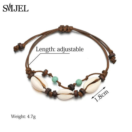 SMJEL Bohemian Shell Anklets for Women Handmade Woven Natural Shell Foot Jewelry Summer Beach Barefoot Bracelet ankle on Leg