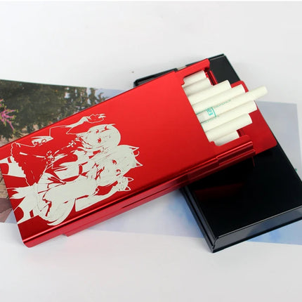 Animation Anime Derivatives Black Red Thin Slim Cigarette Case For Women Metal Aluminum Alloy Sliding Cigarette Box Man Custom