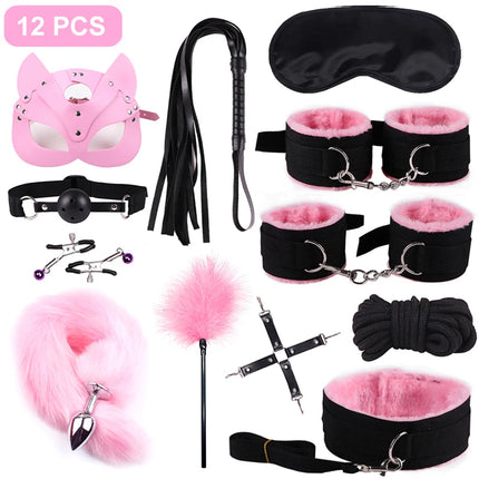 Handcuffs Collar Whip Gag Nipple Clamps BDSM Bondage Rope Erotic Adult Sex Toys For Woman Couples Anal Butt Plug Tail