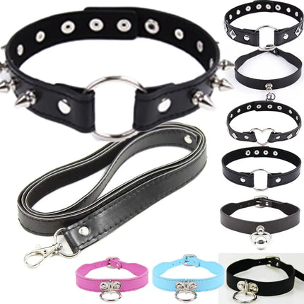 Bondage Boutique Leather Collar Lead chain Adult Game  for women Collars submission Sex Toys Pet Traction belt