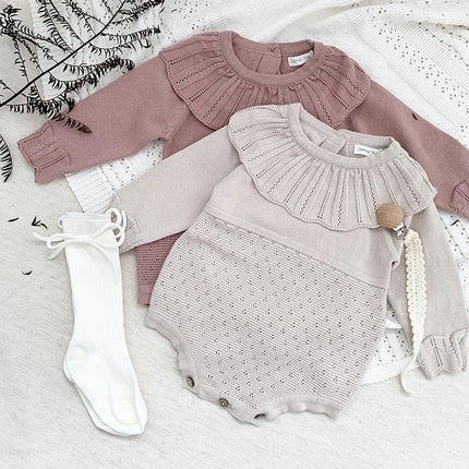 Baby Girls Romper Autumn New Born Baby Knitted Romper Ruffle Long Sleeve Newborn Baby Clothes Infant Baby Jumpsuits Girl overall