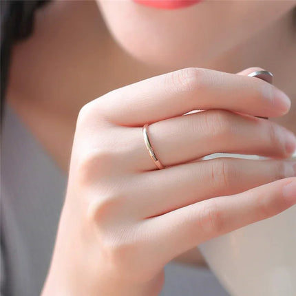 Tigrade 2mm Thin Titanium Ring Women Rose Gold Color Polished Simple Slim Rings for Man Female anel Wedding Engagement Band