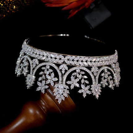 ASNORA Shiny High-Quality Hair Jewelry CZ Crowns, Bride Tiara Princess Birthday Wedding Accessories， Rose Gold Headdress