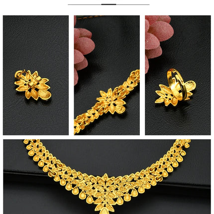 ANIID African Jewelry Set Big Necklace Dubai Ethiopian Gold Color Jewelery Earring Bracelet For Women Bridal Choker Wholesale