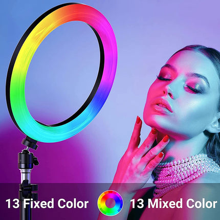 Selfie Ring Light 26cm RGB Fill LED RingLight Selfie Lamp Photography Lighting Mobile Holder Tripod Stand For Video Youtube Live