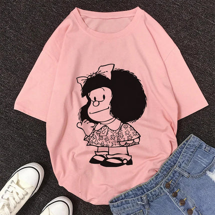 2020 New Summer Fashion Female Pink Tops Mafalda Cute Graphic Print T-shirt Women Harajuku Aesthetic White Tops Kawaii Tshirt