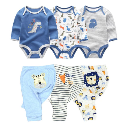 Cotton 6/8PCS Newborn Baby Boy Clothes 0-12M Autumn Bodysuits+Pants Boys Baby Clothing Sets Full Sleeve Baby Girl Clothes