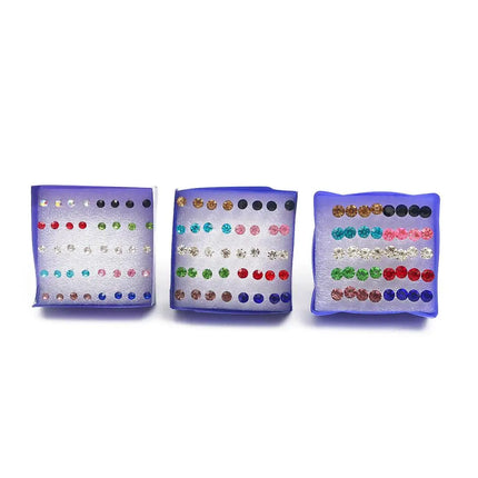 20pairs/set Crystal Stud Earrings Set colorful Plastic Earring for Women Silver Color Small Piercing Jewelry 2.5/3/4/5/6mm